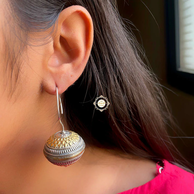 Ball Drop Earring Dual Tone - Image 4