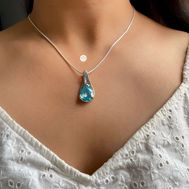 Blue Topaz Pendant (Without Chain)