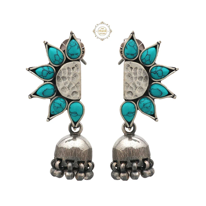 925 Sterling Silver Crescent Sunflower Jhumki - Image 4