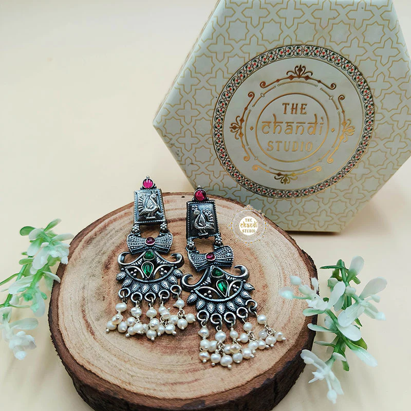 Dilkash Peacock Pearl Drops Earring - Image 11