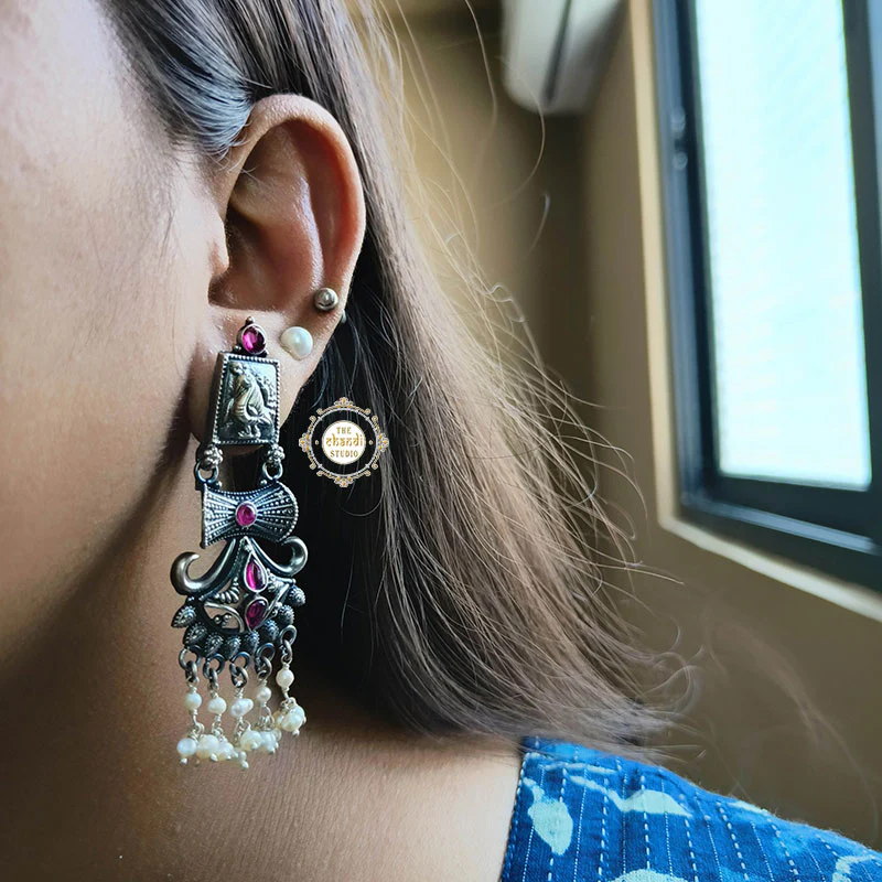 Dilkash Peacock Pearl Drops Earring - Image 9