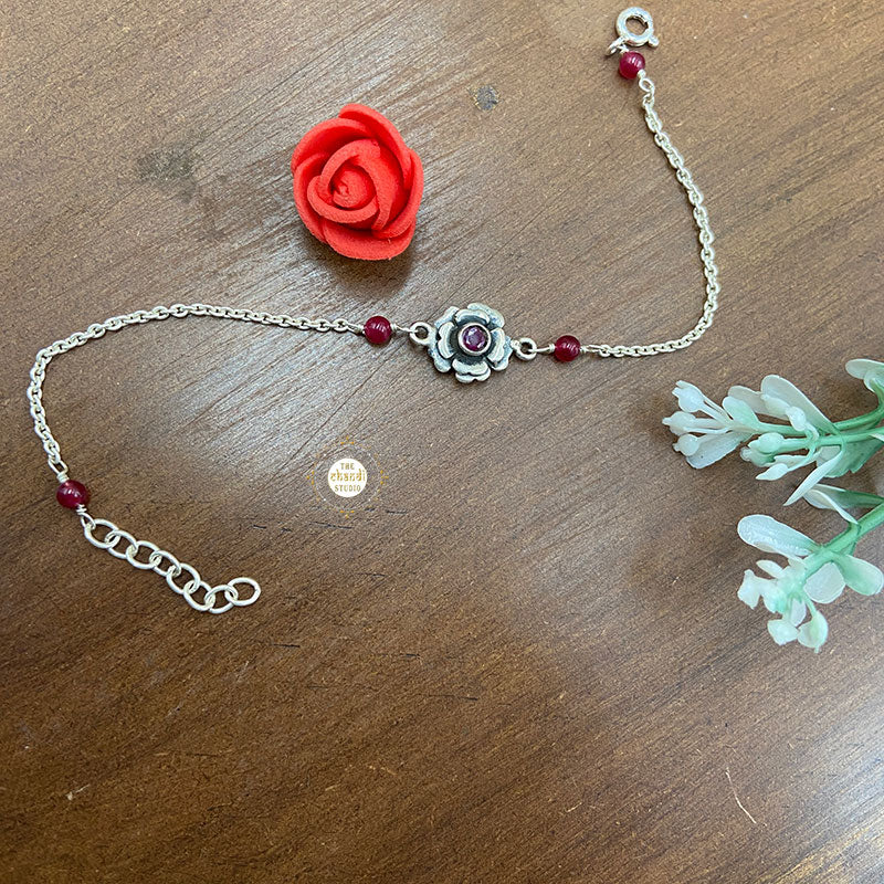 Dilkash Rose Chain Bracelet (Ruby) - Image 2