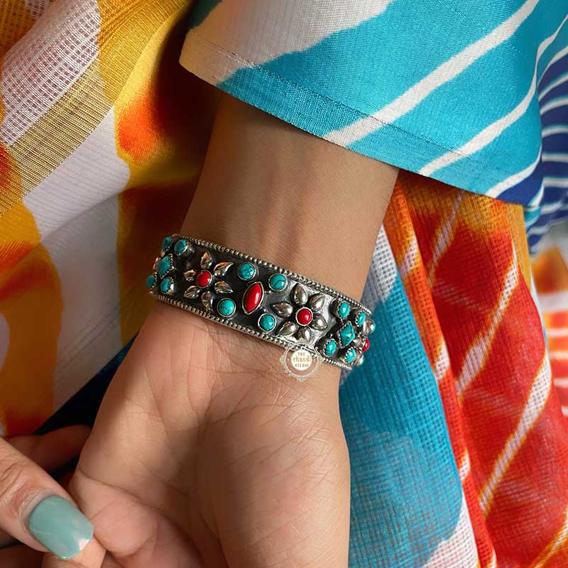 Dilkash Turquoise Coral Flower Bangle (Piece) - Image 5