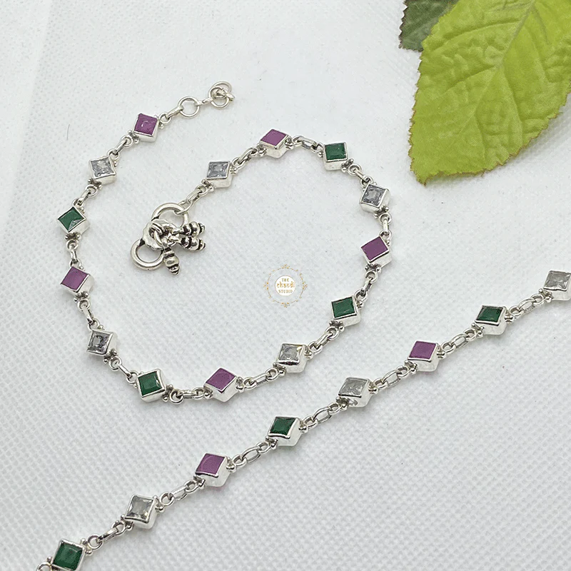 Sterling Silver Multi Stone Anklet - Image 3