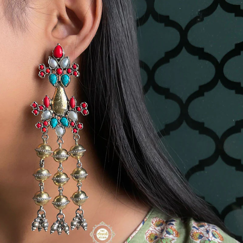 Dual Tone Chandelier Festive Ball Drop Earring - Image 5