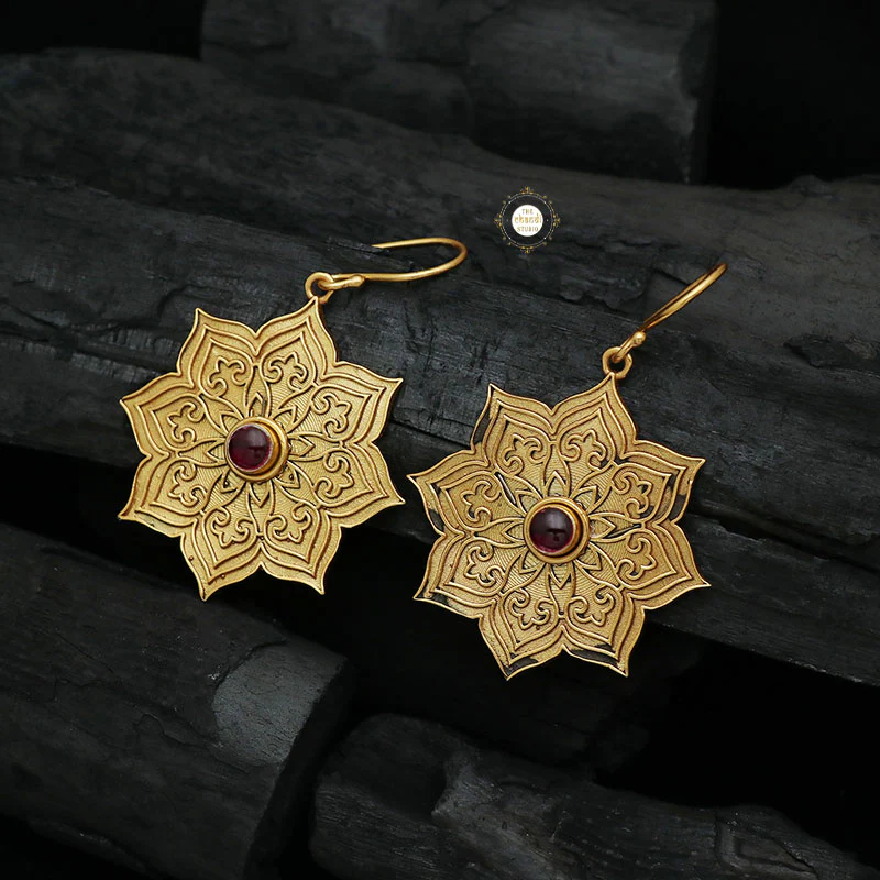 Full Gold Ripple Mandala Earring - Image 3