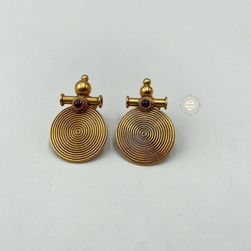 Full Gold Ruby Disc Earring - Image 3