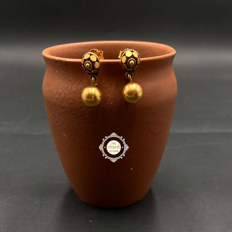 Full Gold Tiny Ball Drop Earring - Image 3