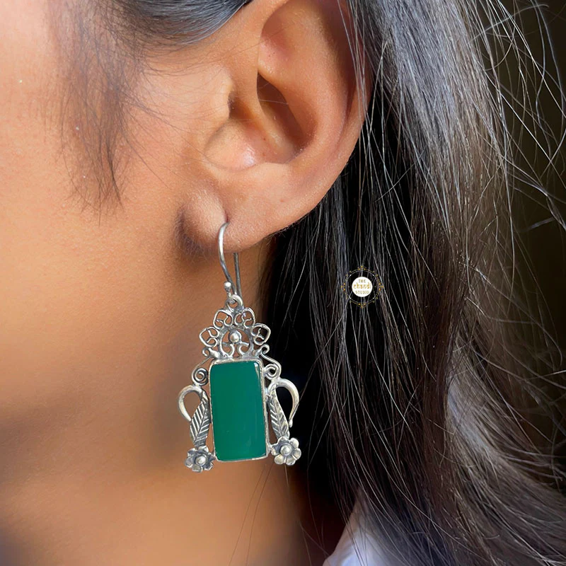 Intricate Stone Hoop Earring - Image 11