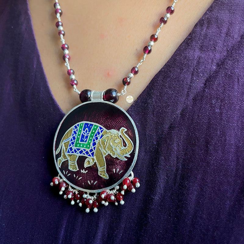 Meenakari Elephant Bead Necklace Set - Image 2