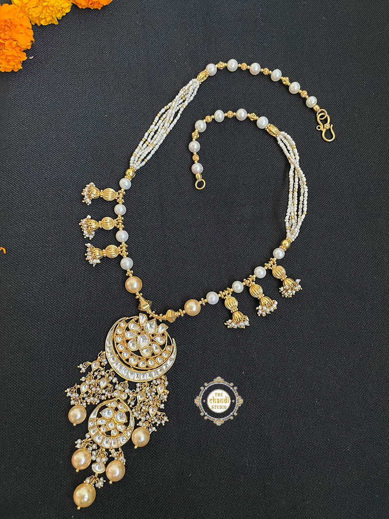 Muhurat Gold Polish Dual Layered Chaand Necklace - Image 3