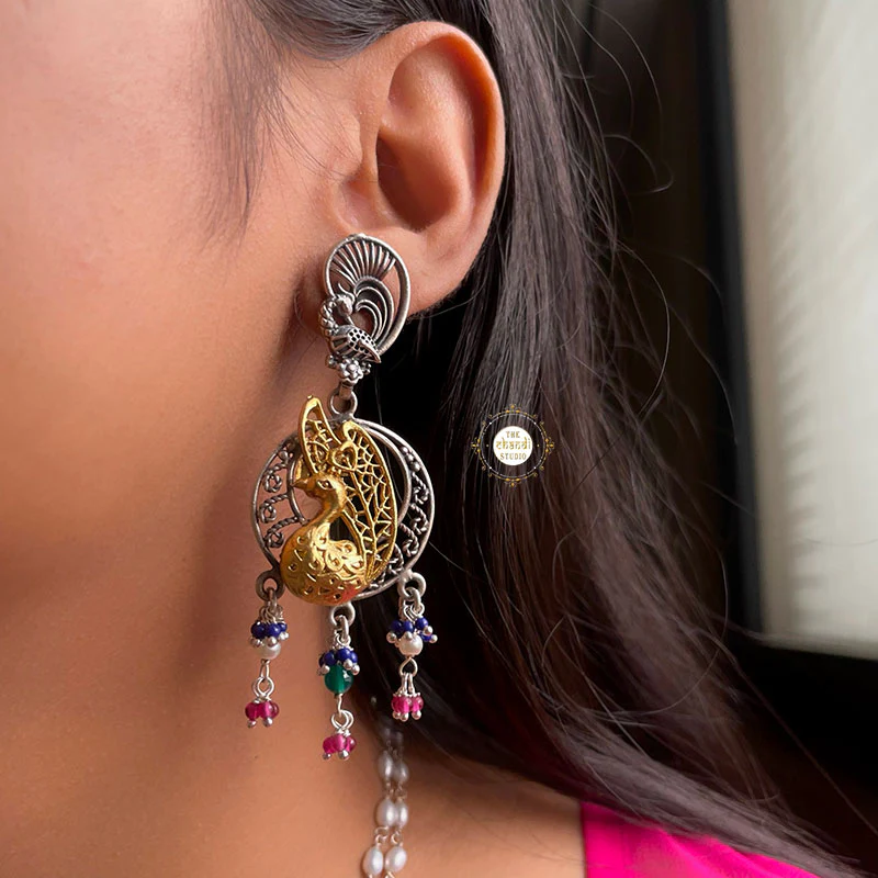 Muhurat Gold Polish Kundan Peacock Necklace Set - Image 5