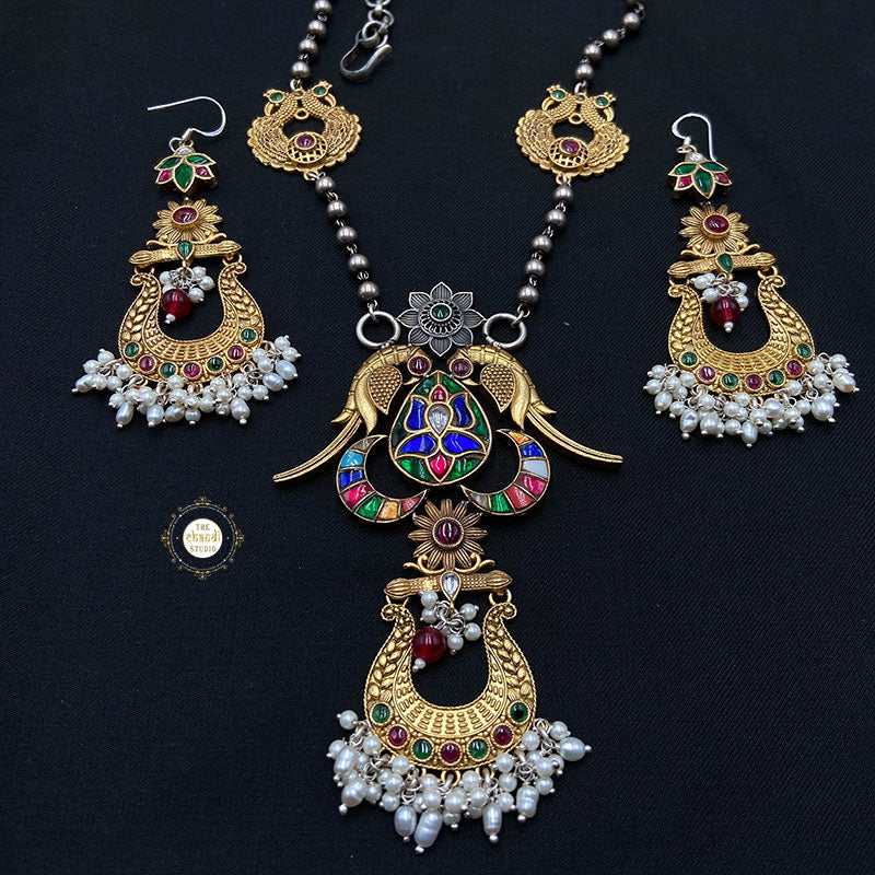 Muhurat Gold Polish Timeless Parrot Necklace Set - Image 6