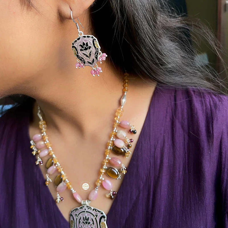 Peacock Enamel Necklace Set - Image 3