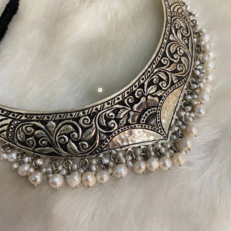 Sterling Silver Pearl Chitai Choker - Image 3
