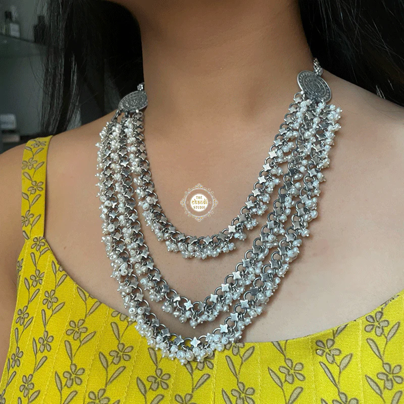 Ruhaniyat Triple Layered Pearl Necklace - Image 5