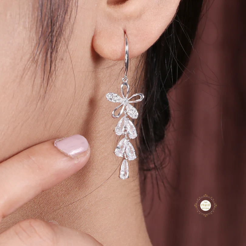 Sparkling Silver Blooming Flower Earring