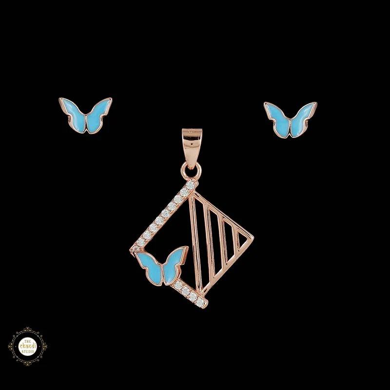 Sterling Silver Sparkling Silver Butterfly Grid Pendant Set (Without Chain) - Image 6