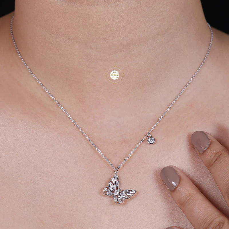 Sparkling Silver Butterfly Necklace - Image 5