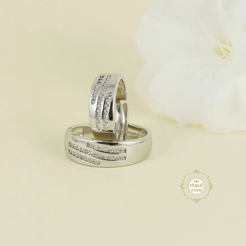 Sparkling Silver Couple Rings - Image 5