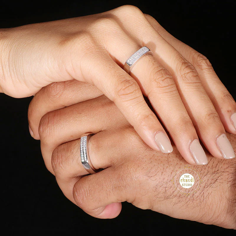 Sparkling Silver Couple Rings - Image 3