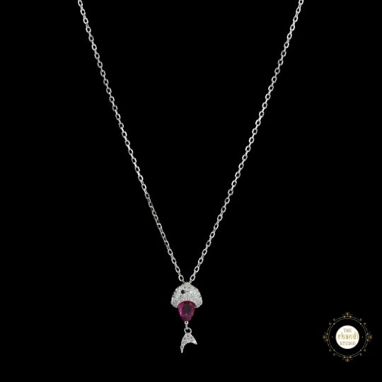 Sparkling Silver Cute Fish Necklace - Image 5