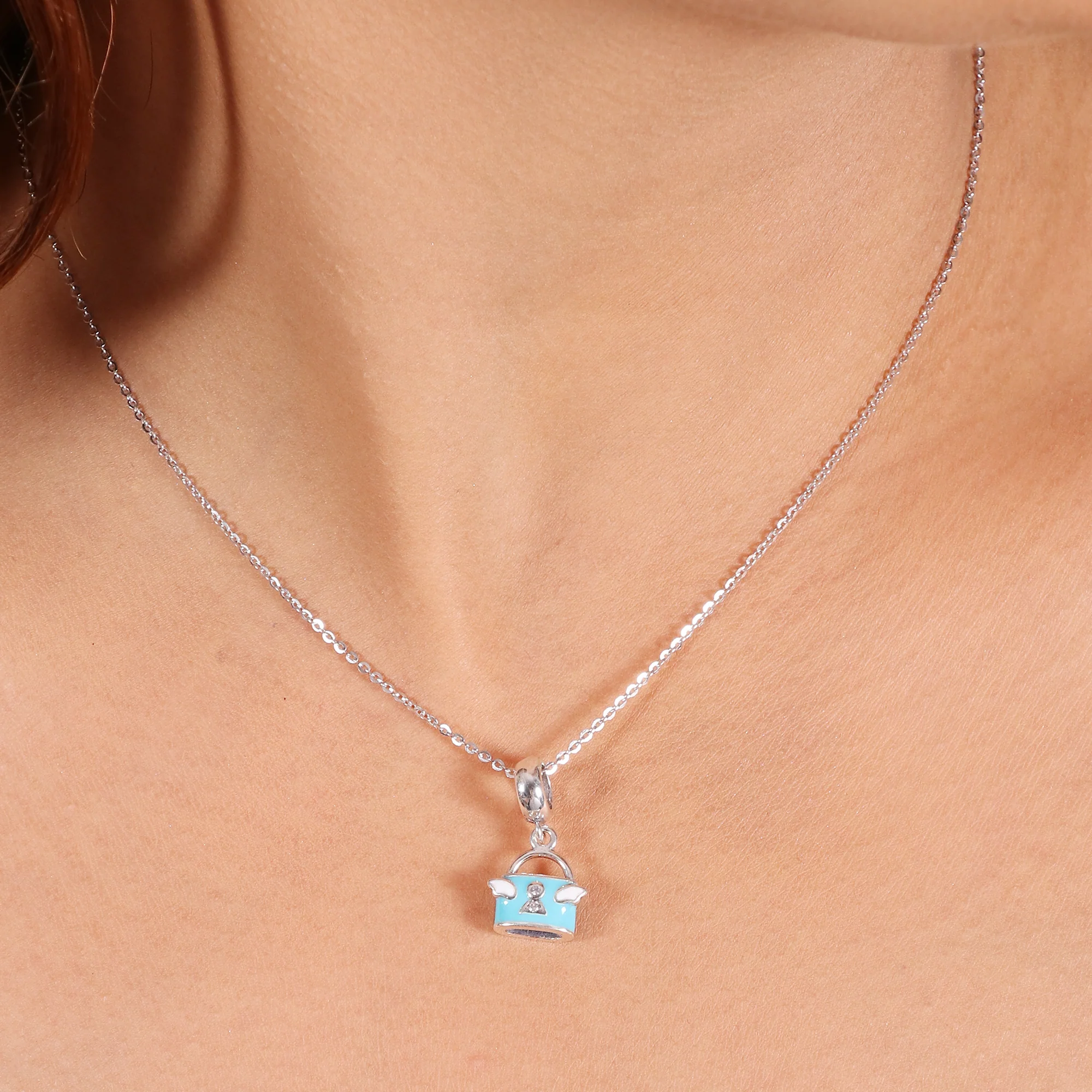 Sterling Silver Sparkling Silver Charm Tote Pendant (Without Chain) - Image 3