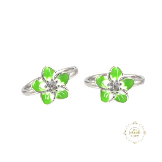 Sparkling Silver Enamel Floral Toe Ring - Image 5