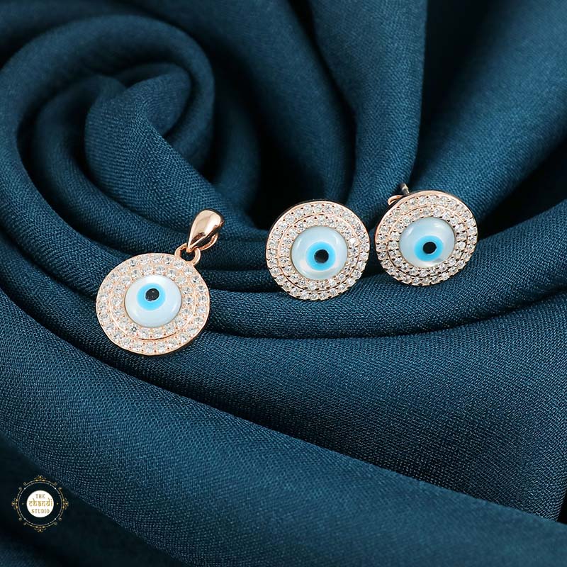 Sterling Silver Sparkling Silver Evil Eye Pendent Set (Without Chain) - Image 10