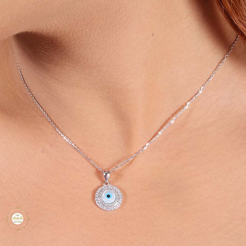 Sterling Silver Sparkling Silver Evil Eye Pendent Set (Without Chain) - Image 7
