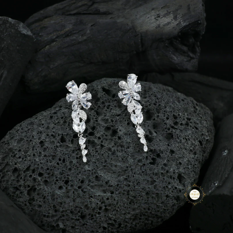 Sparkling Silver Exotic Flower Earring - Image 3