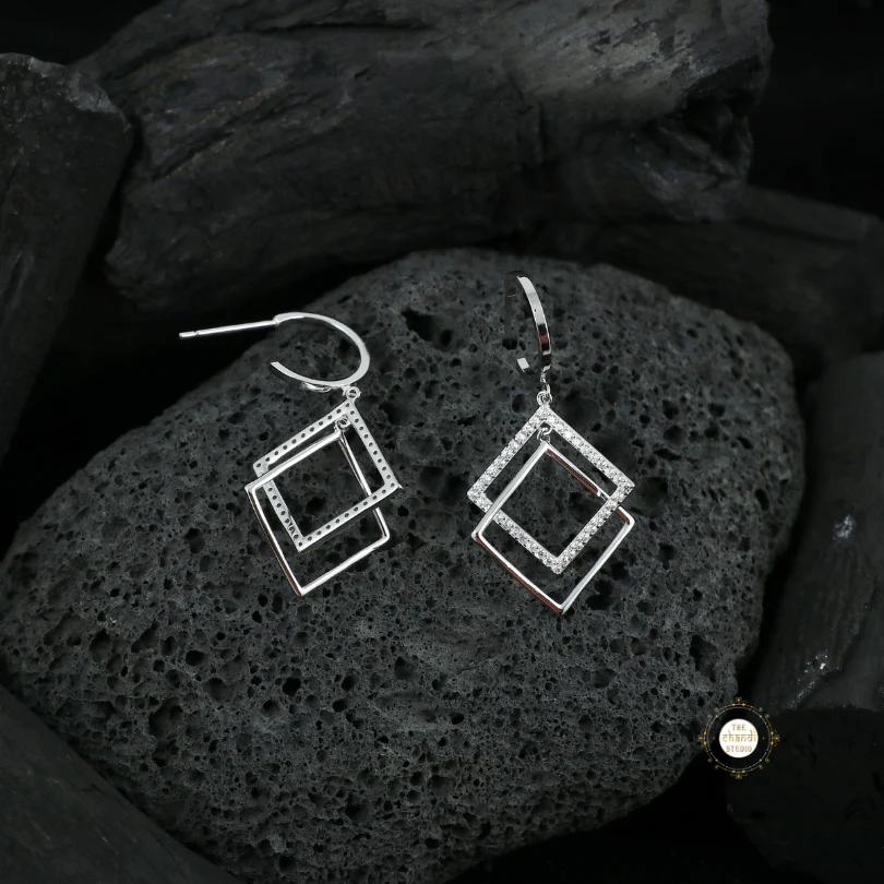 Sparkling Silver Exotic Stone Earring - Image 4