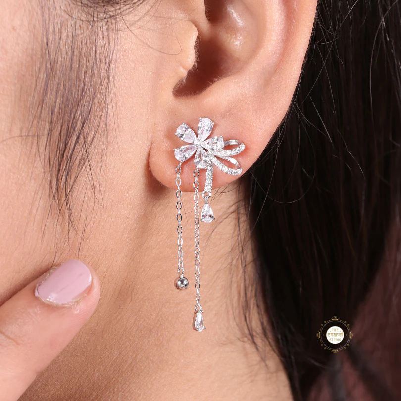Sparkling Silver Floral Delight Earring - Image 5