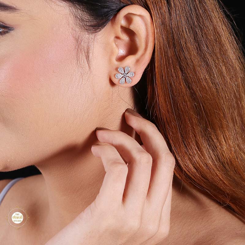 Sterling Silver Sparkling Floral Whispers Earring - Image 3