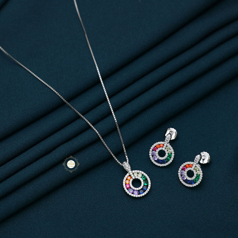 Sparkling Silver Rainbow Necklace With Earring - Image 5