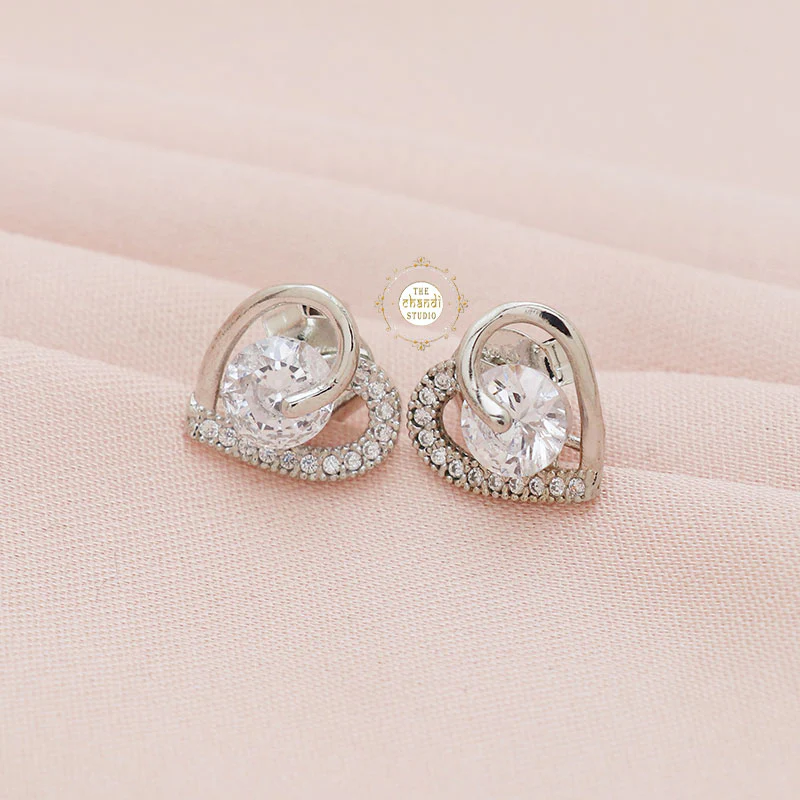 Sparkling Silver Heart Stud