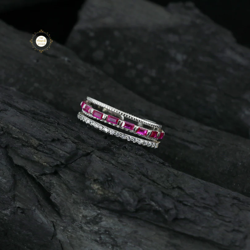 Sparkling Silver Layer Up Stack Ring - Image 3
