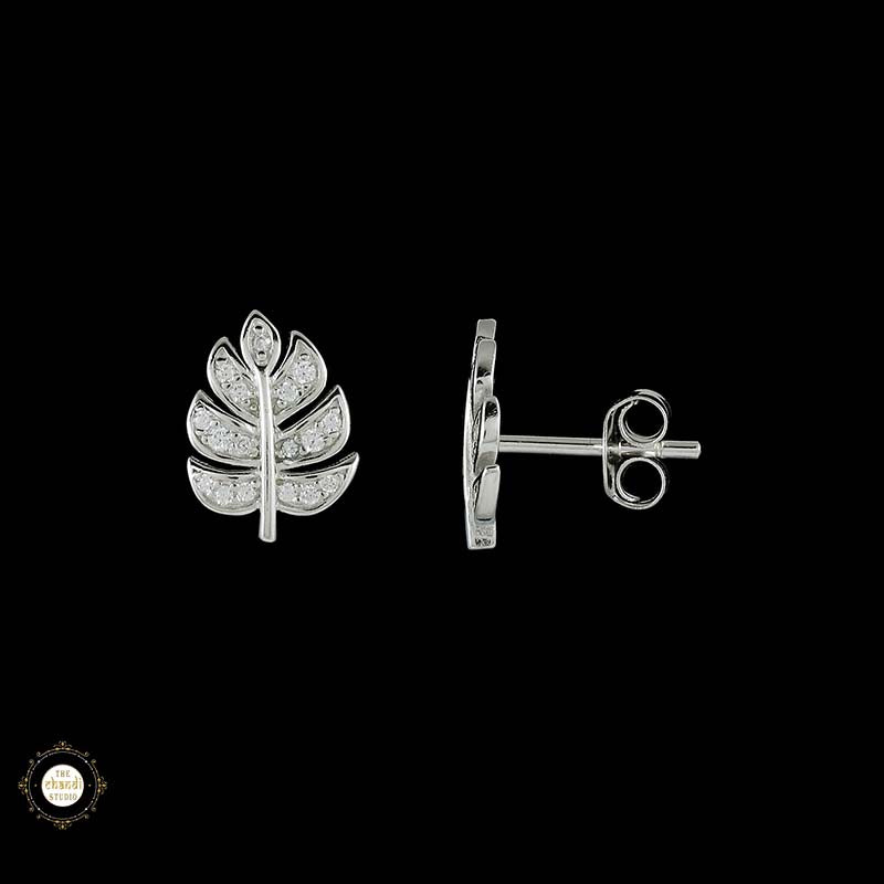Sterling Silver Sparkling  Leaf Earring - Image 3