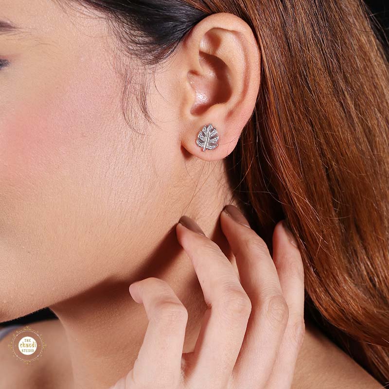 Sterling Silver Sparkling  Leaf Earring - Image 4