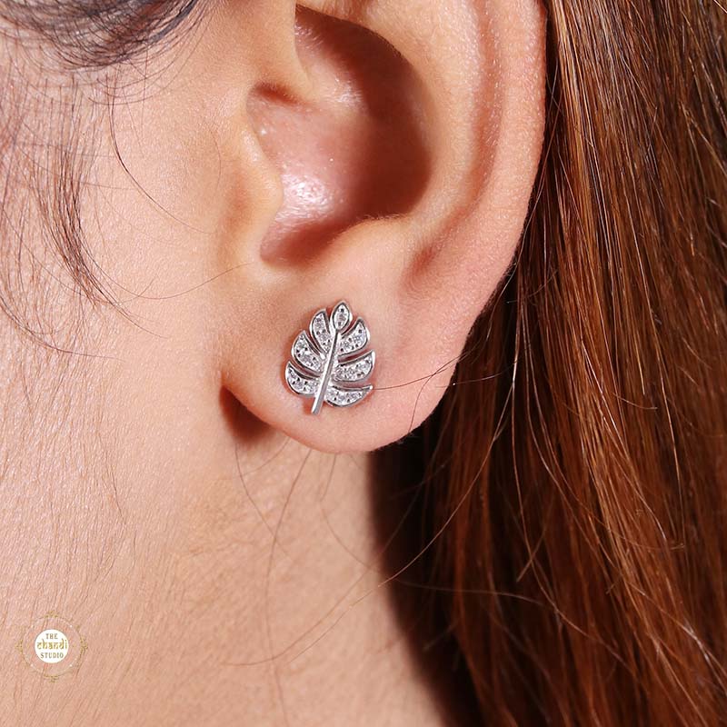Sterling Silver Sparkling  Leaf Earring - Image 5