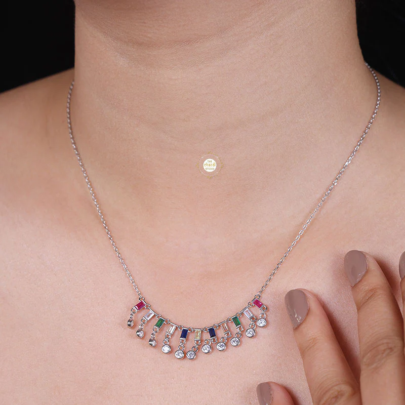 Sparkling Silver Multi Stone Necklace With Earring - Image 5