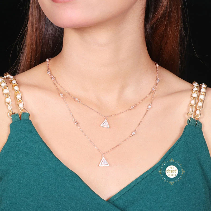 Sparkling Silver Twilight Triangle Spark Necklace - Image 7