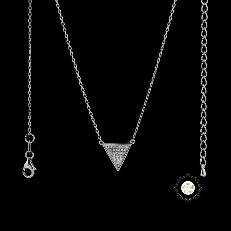 Sparkling Silver Gleaming Triangle Necklace - Image 3