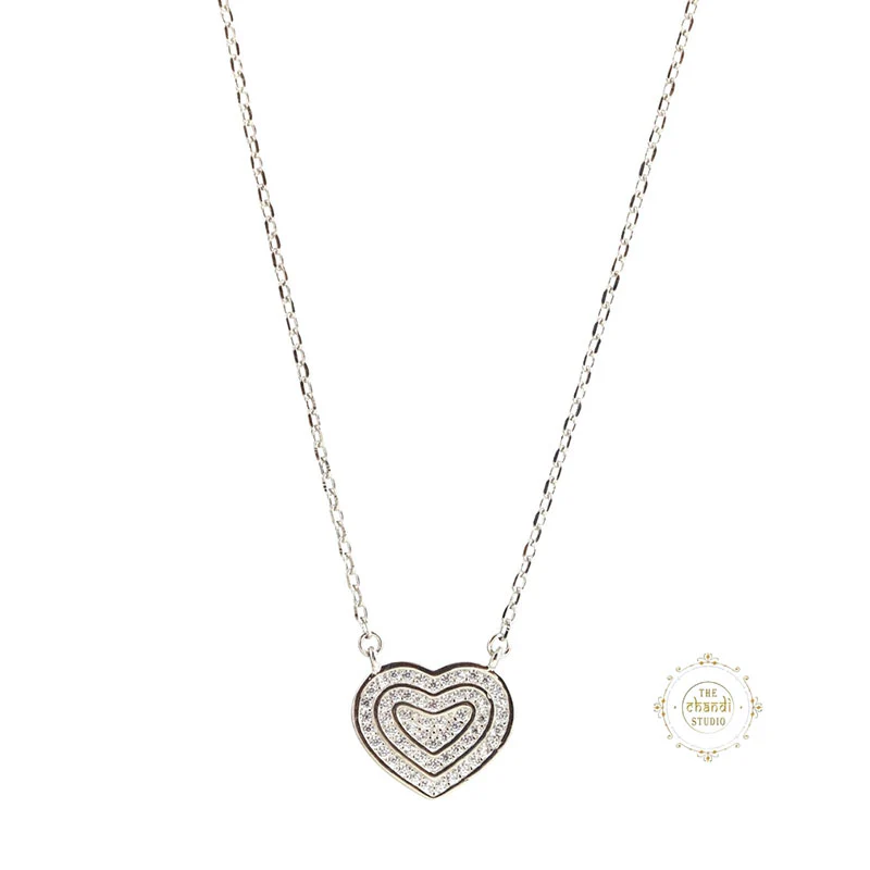 Sparkling Silver Gleaming Heart Prism Necklace - Image 5