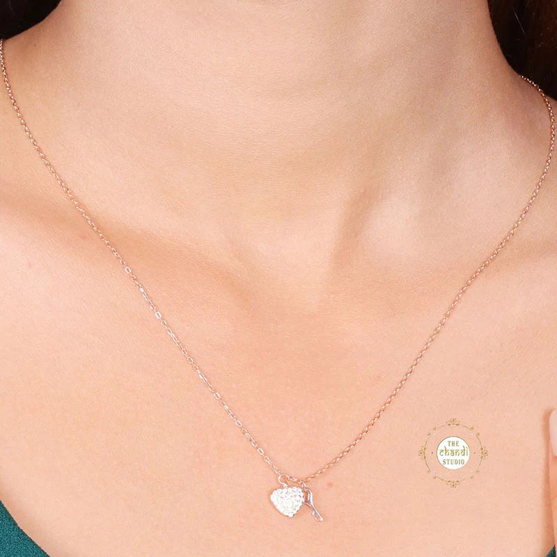 Sparkling Silver Heart Key Necklace - Image 8