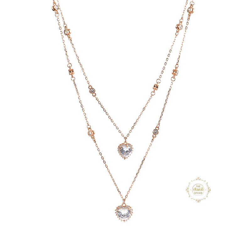 Sparkling Silver Double Line Heart Necklace - Image 6