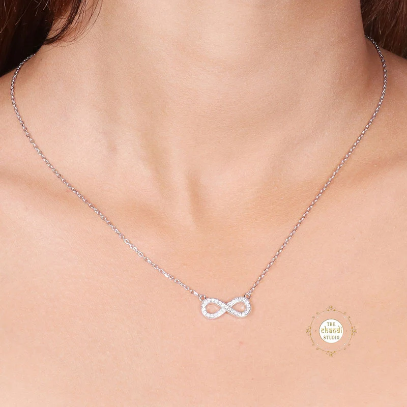 Sparkling Silver Infinity Necklace - Image 4
