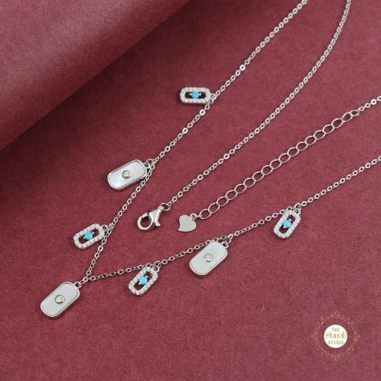 Sparkling Silver Pearl Turquoise Necklace - Image 4