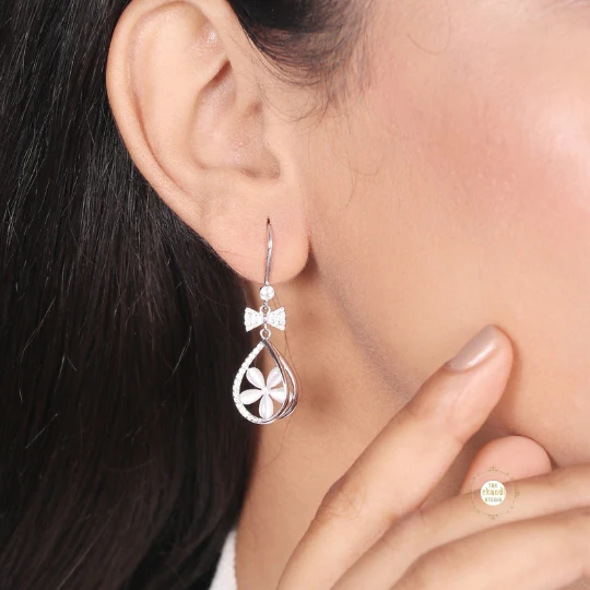 Sparkling Silver Petal Teardrop Earring - Image 2