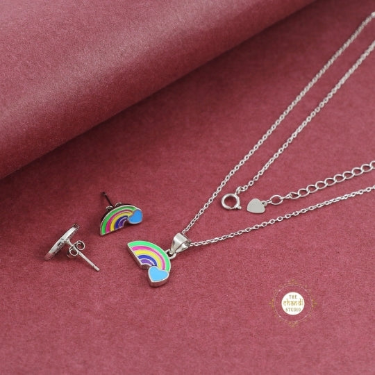Sparkling Silver Rainbow Necklace Set - Image 7